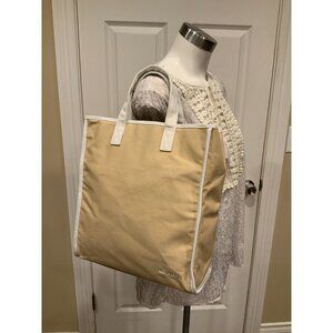 Michael Kors Tan White Canvas Mid Sized Tote Bag